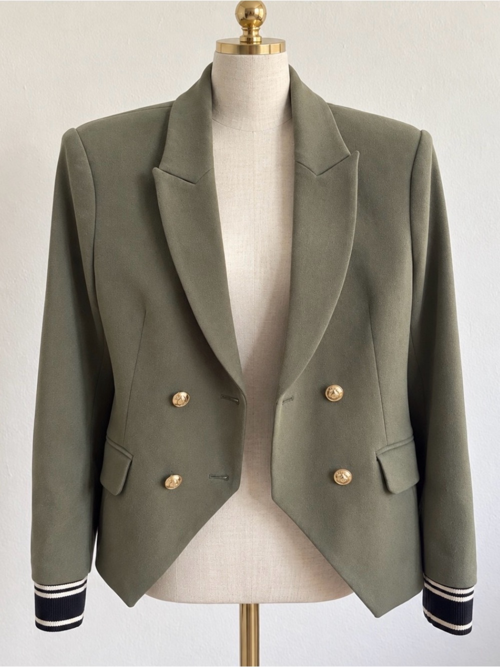Scripted Olive Green Fitted Blazer with Gold Accents